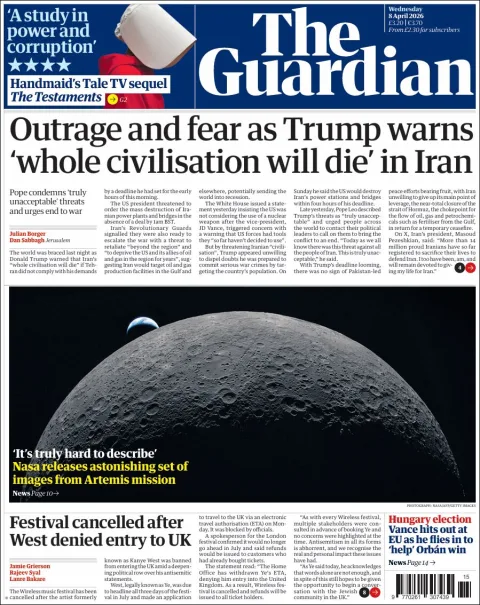 Portada de The Guardian (reino Unido) del 2026-04-08