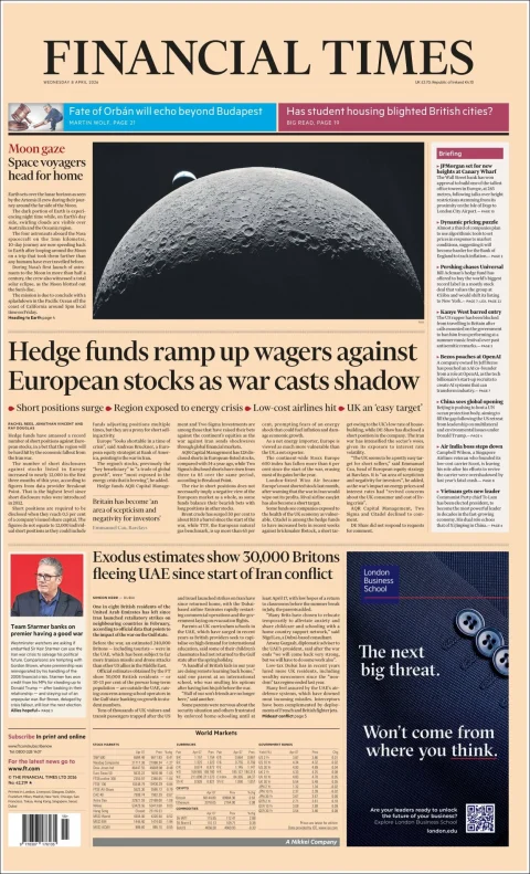 Portada de Financial Times del 2026-04-08
