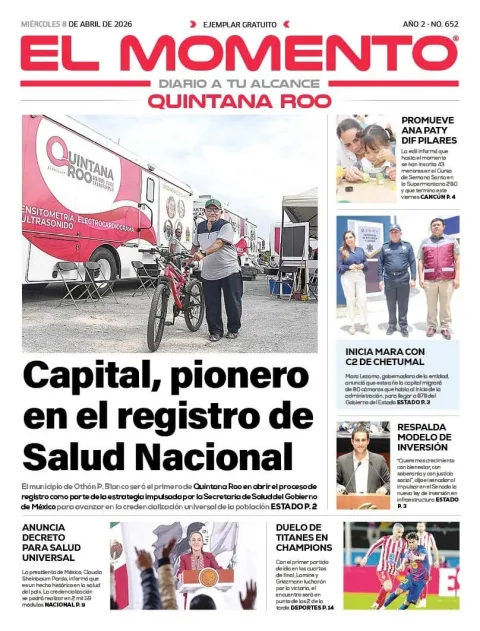 Portada de El Momento Quintana Roo del miércoles, 8 de abril de 2026
