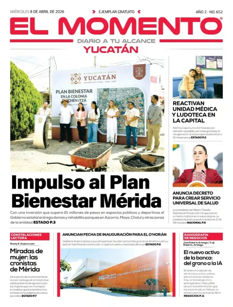Portada de El Momento Yucatan del miércoles, 8 de abril de 2026