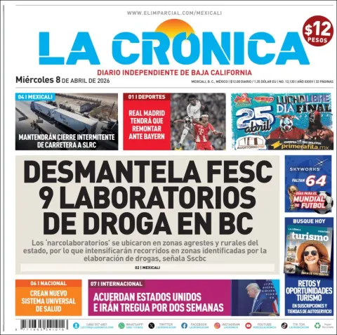 Portada de La Cronica del miércoles, 8 de abril de 2026