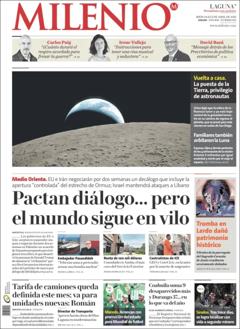 Portada de Milenio Laguna del miércoles, 8 de abril de 2026