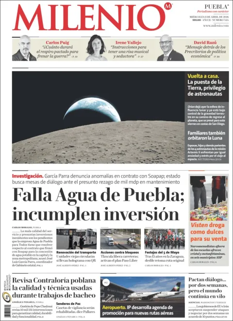 Portada de Milenio Puebla del miércoles, 8 de abril de 2026