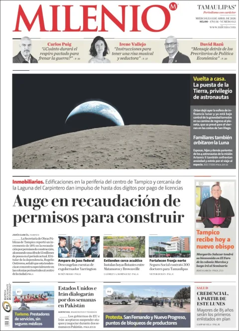 Portada de Milenio Tamaulipas del miércoles, 8 de abril de 2026