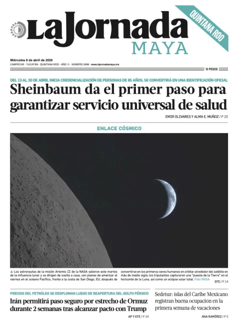 Portada de La Jornada Maya Quintana Roo del miércoles, 8 de abril de 2026