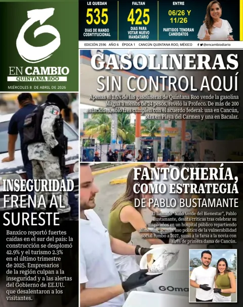 Portada de En Cambio - Quintana Roo (portada) del miércoles, 8 de abril de 2026