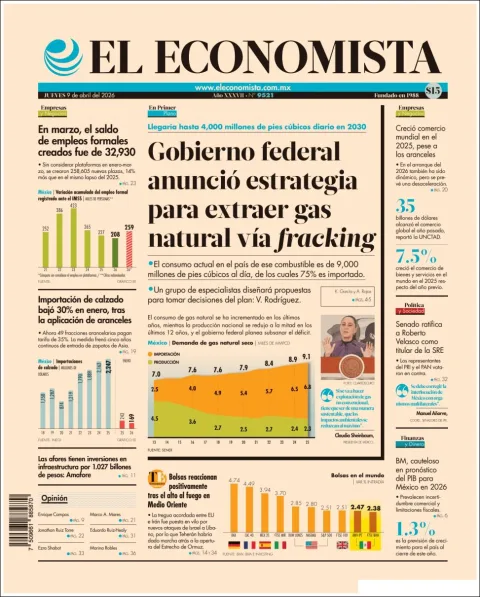 Portada de El Economista del jueves, 9 de abril de 2026