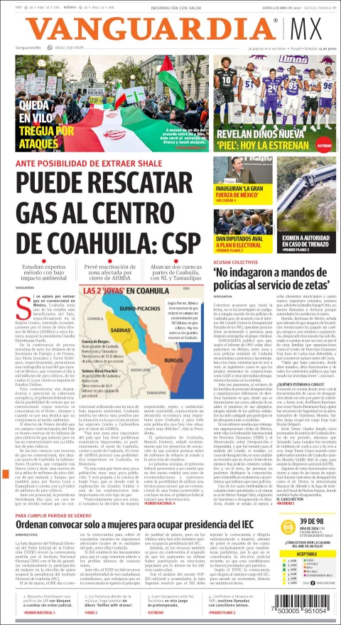 Portada de Vanguardia del jueves, 9 de abril de 2026