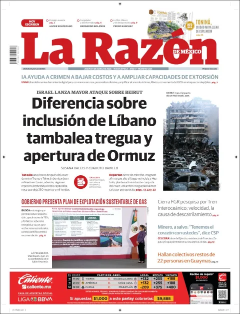 Portada de La Razon del jueves, 9 de abril de 2026