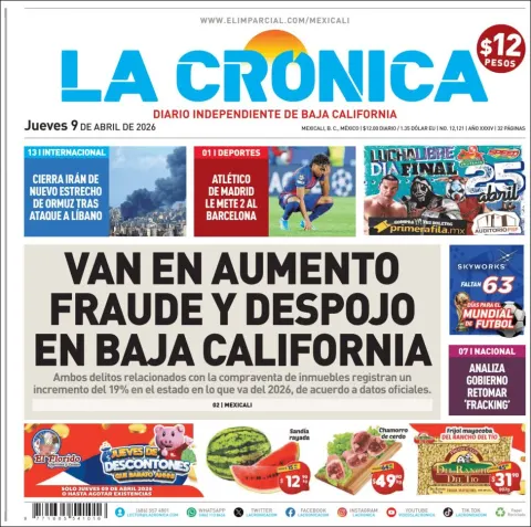 Portada de La Cronica del jueves, 9 de abril de 2026