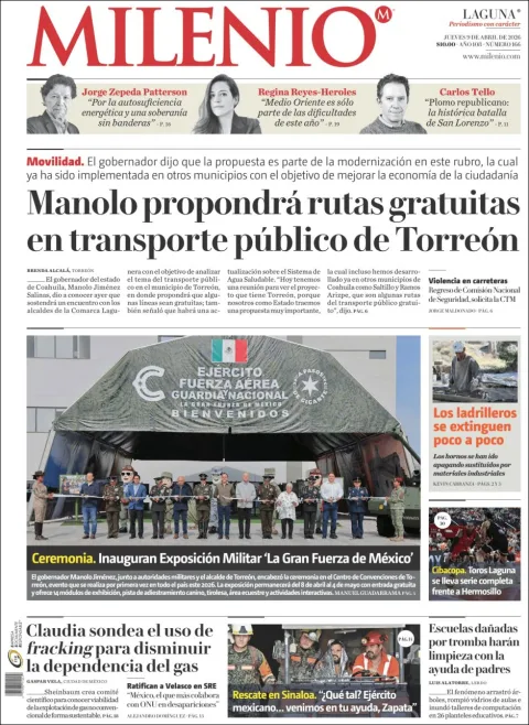 Portada de Milenio Laguna del jueves, 9 de abril de 2026
