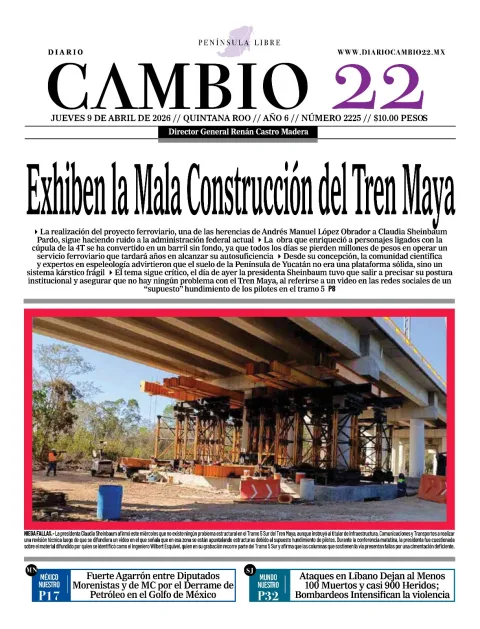 Portada de Diario Cambio 22 (contraportada) del jueves, 9 de abril de 2026