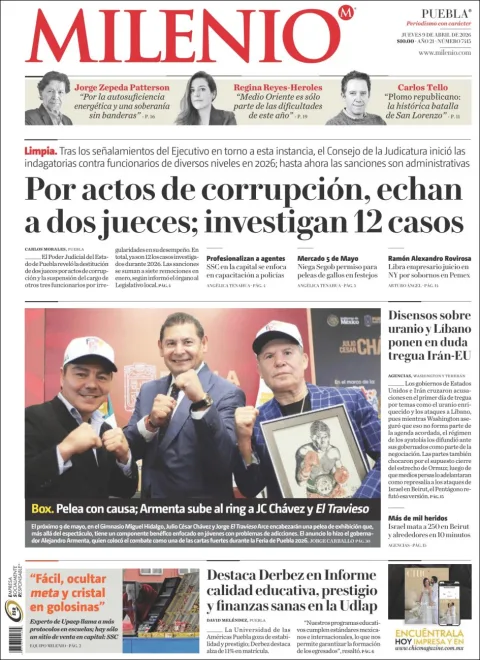 Portada de Milenio Puebla del jueves, 9 de abril de 2026