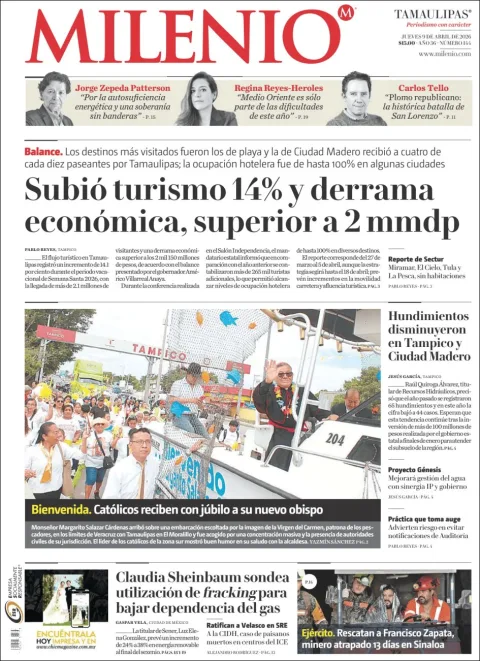 Portada de Milenio Tamaulipas del jueves, 9 de abril de 2026