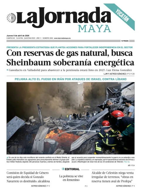 Portada de La Jornada Maya Yucatán del jueves, 9 de abril de 2026