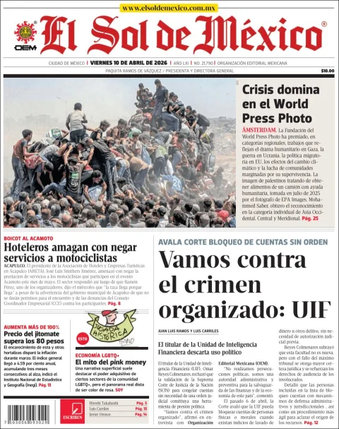 Portada de El Sol de Mexico del viernes, 10 de abril de 2026