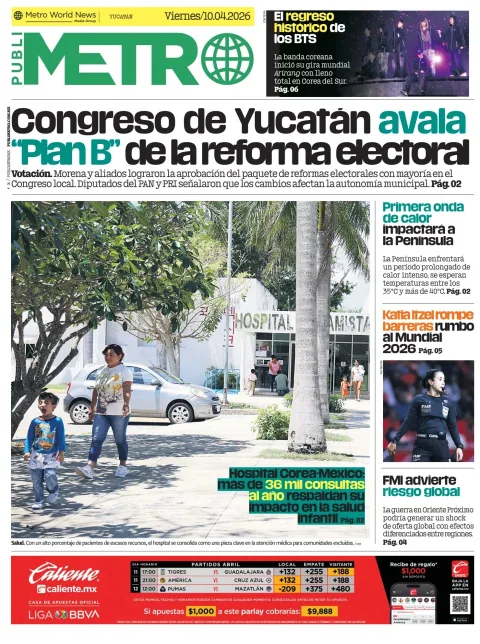 Portada de Publimetro Merida del viernes, 10 de abril de 2026