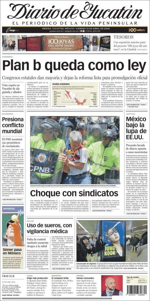 Portada de Diario de Yucatán del viernes, 10 de abril de 2026