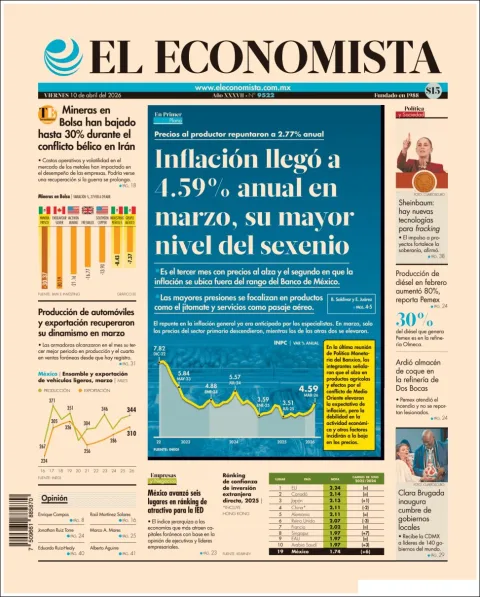 Portada de El Economista del viernes, 10 de abril de 2026