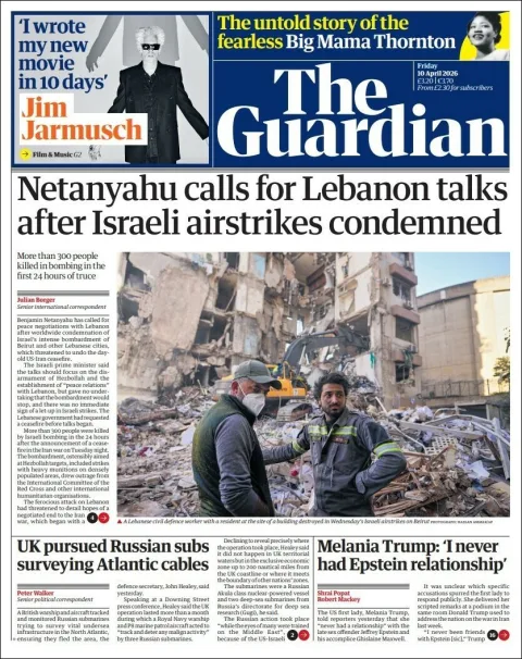 Portada de The Guardian (reino Unido) del 2026-04-10