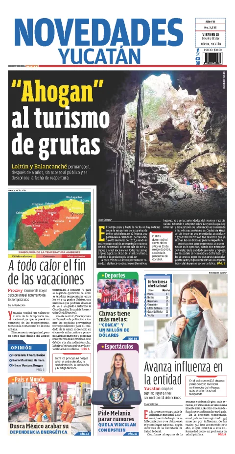 Portada de Novedades Yucatan del viernes, 10 de abril de 2026