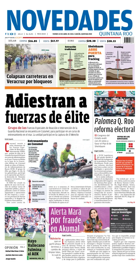 Portada de Novedades Quintana Roo del viernes, 10 de abril de 2026