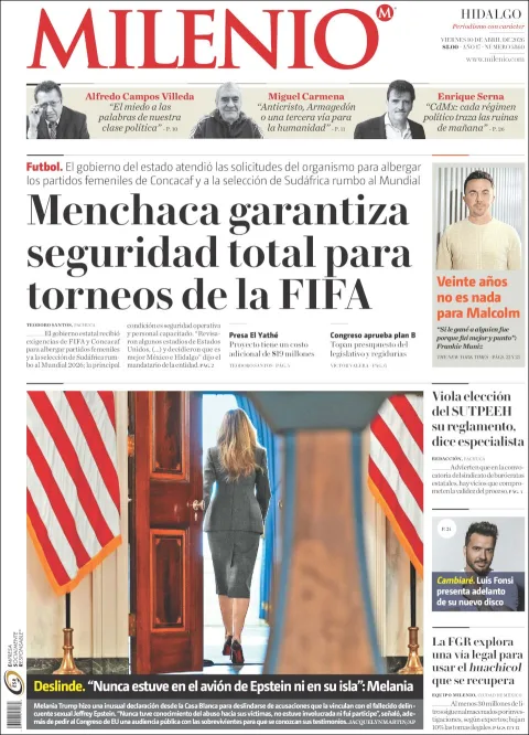 Portada de Milenio Hidalgo del viernes, 10 de abril de 2026