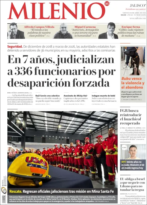 Portada de Milenio Jalisco del viernes, 10 de abril de 2026