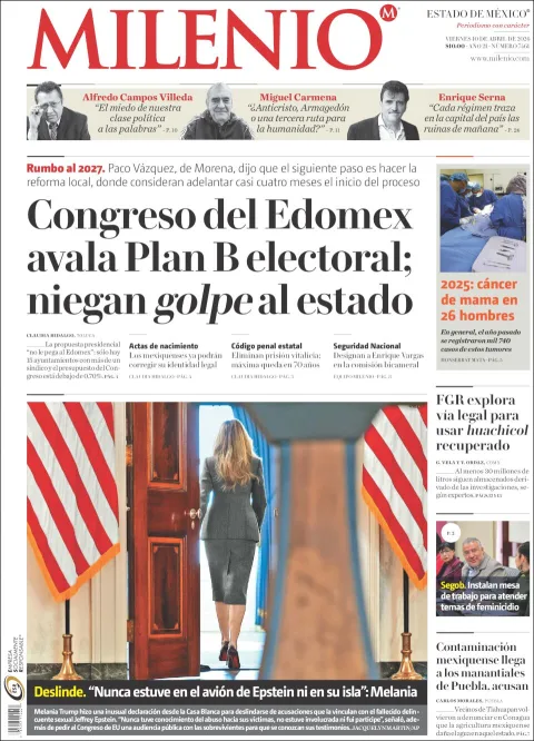 Portada de Milenio Edo de Mexico del viernes, 10 de abril de 2026