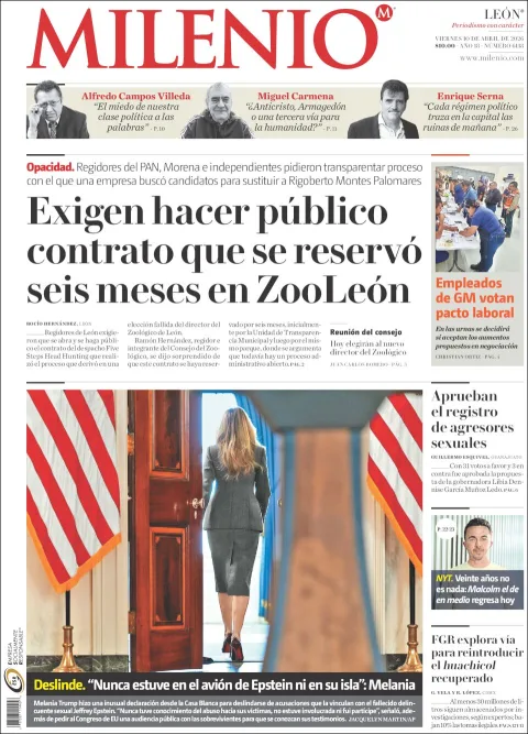 Portada de Milenio Leon del viernes, 10 de abril de 2026