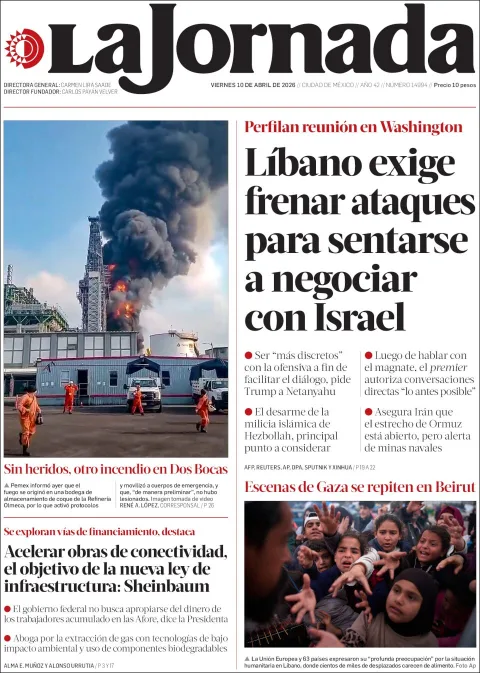Portada de La Jornada del viernes, 10 de abril de 2026