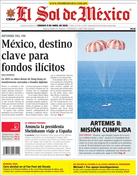 Portada de El Sol de Mexico del sábado, 11 de abril de 2026