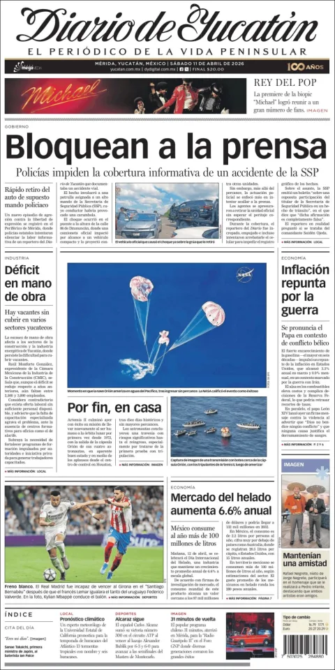 Portada de Diario de Yucatán del sábado, 11 de abril de 2026