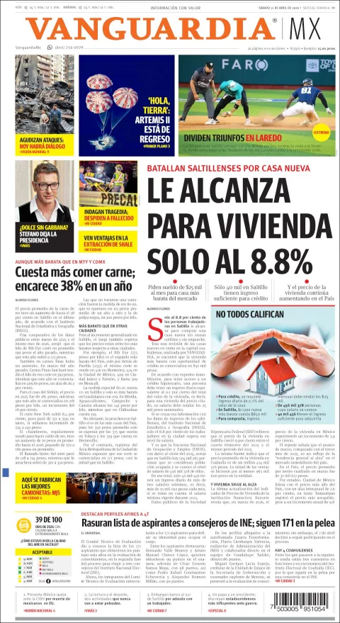 Portada de Vanguardia del sábado, 11 de abril de 2026