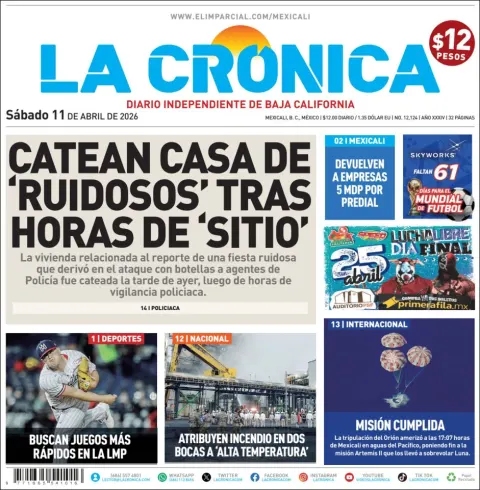 Portada de La Cronica del sábado, 11 de abril de 2026