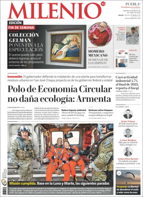 Portada de Milenio Puebla del sábado, 11 de abril de 2026