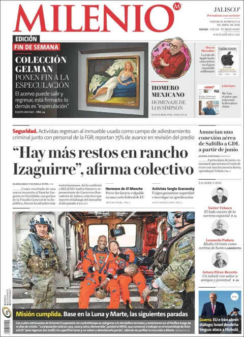 Portada de Milenio Jalisco del sábado, 11 de abril de 2026