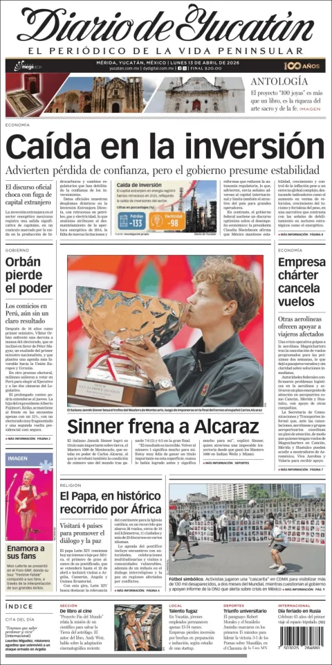Portada de Diario de Yucatán del lunes, 13 de abril de 2026