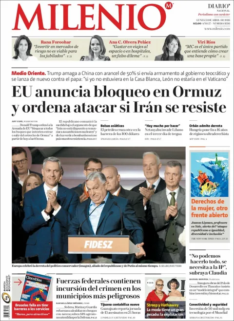 Portada de Milenio del lunes, 13 de abril de 2026