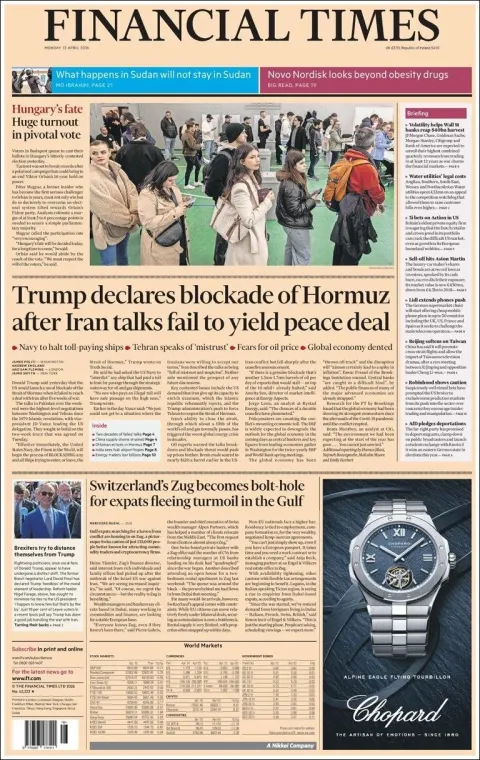 Portada de Financial Times del 2026-04-13