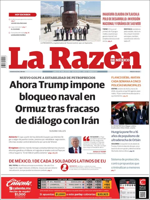 Portada de La Razon del lunes, 13 de abril de 2026