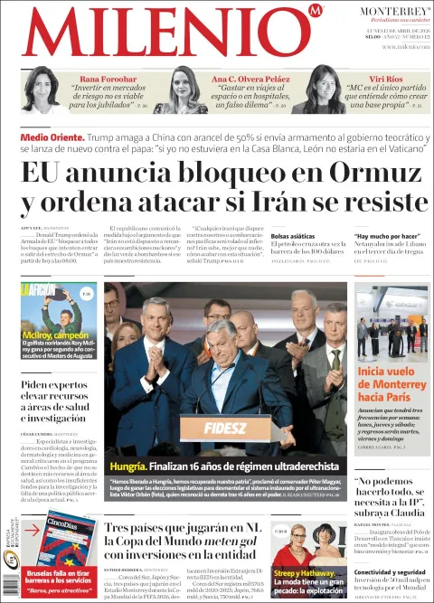Portada de Milenio Edo de Mexico del lunes, 13 de abril de 2026
