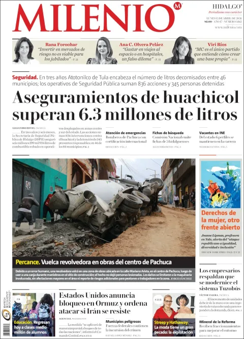 Portada de Milenio Hidalgo del lunes, 13 de abril de 2026