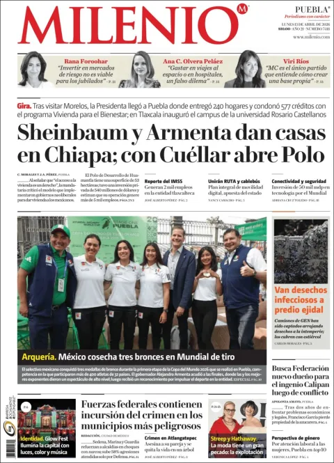 Portada de Milenio Puebla del lunes, 13 de abril de 2026