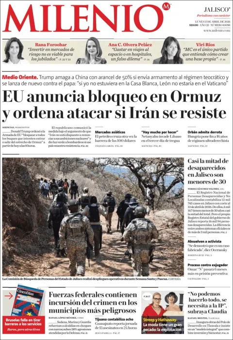 Portada de Milenio Jalisco del lunes, 13 de abril de 2026