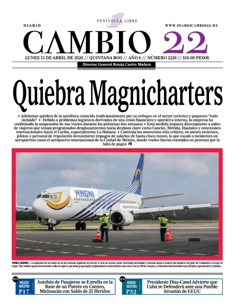 Portada de Diario Cambio 22 (contraportada) del lunes, 13 de abril de 2026