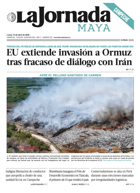 Portada de La Jornada Maya Campeche del lunes, 13 de abril de 2026