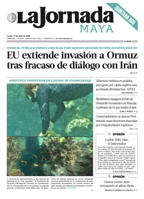 Portada de La Jornada Maya Quintana Roo del lunes, 13 de abril de 2026