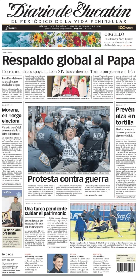 Portada de Diario de Yucatán del martes, 14 de abril de 2026