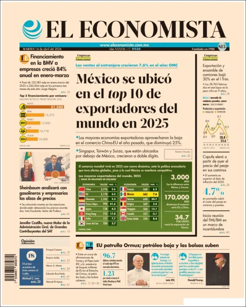 Portada de El Economista del martes, 14 de abril de 2026
